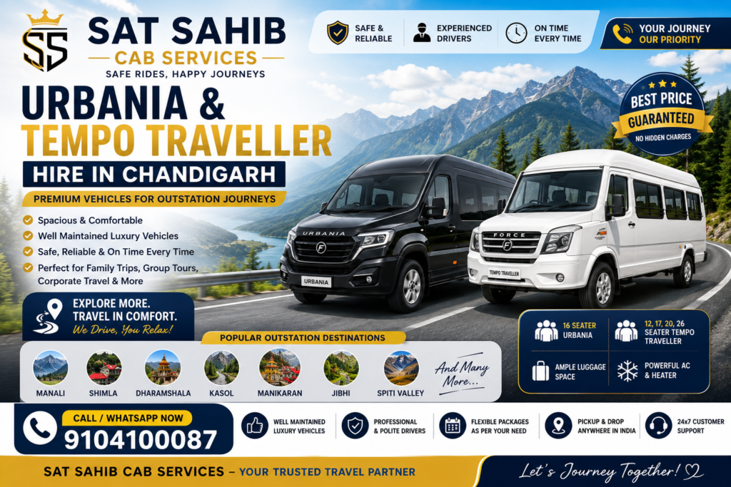 Hire Tempo Traveller in Chandigarh tempo traveller urbania in chandigarh for manali